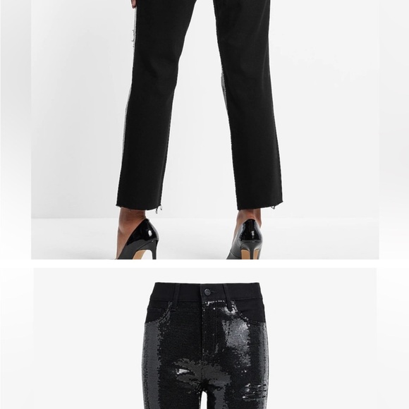 Express Distress Black Sequin High Rise Straight Ankle Jeans Women’s. Size 2R - Picture 4 of 10